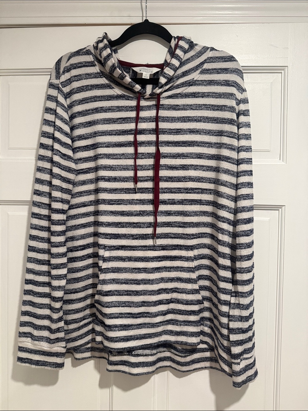 Market & Spruce Striped Hooded Pullover in Ivory, Navy & Maroon